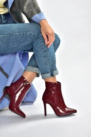 Resim Fox Shoes N372524408 Bordo Rugan İnce Topuklu Kadın Bot Bordo-rugan 