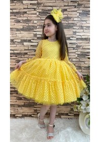 Resim Mnk Baby & Kids Katkat Prenses Dantel Tokalı Kız Çocuk Elbise Sarı 