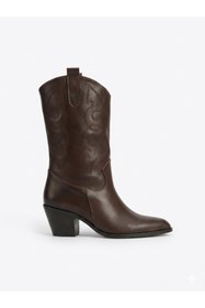 Resim LOVE SHINE Lorvessa Nakışlı Kovboy Kadın Bot Bağcıklı Suni Süet Büyük Numara Western Şehir Stil 