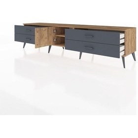 Resim Hyperion Tv Ünitesi Tek Raflı 4 Çekmeceli Tek Kapaklı 220x44x51 Çam-çam/antrasit Atlas Çam/antrasıt - Atlas Çam 