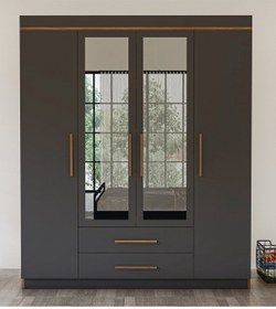 Resim Metalia Gm815 Nisa Delüx 4 Kapı 2 Çekmeceli Aynalı Gardrop Ceviz-Antrasit 
