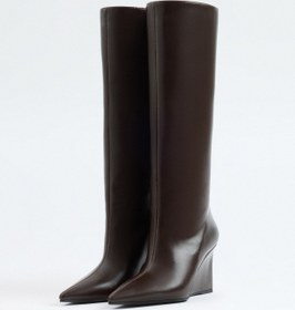 Resim LUTVELIZADE Çizme 2517 - Sivri Burun Dolgu Topuk Acı Kahve Kadın Çizme 