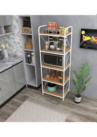 Resim Metallica Concept Başak Beyaz 5 Katlı Çok Amaçlı Raf Düzenleyici Mikrodalga Kavanoz Rafı Mutfak Rafı 