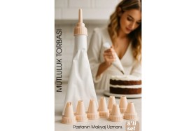 Resim Elma Shop Profesyonel 8&amp;#39;li Krema Sıkma Torbası Seti | Pastacılık Dekorasyon Uçları ve Fırfır 