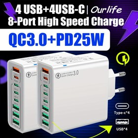 Resim 100W Hızlı Şarj Adaptörü, 4 Type-C ve 4 USB Portlu, PD QC Hızlı Şarj, for iPhone 15/for Samsung for galaxy/Android Telefonlar için Uygun, Seyahat Ofis Okul Kullanımı 