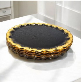 Resim Sudedi Home Alba Altın Yaldızlı Cam Servis Tabağı Takımı Altın - Siyah 