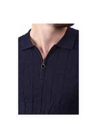 Resim Ferraro Lacivert Polo Yaka Fermuarlı Erkek Pamuk Triko T-Shirt-Lacivert (490417803) Lacivert 