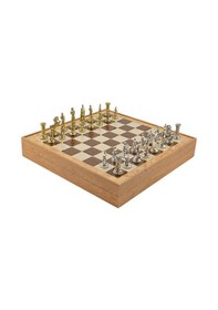 Resim Gifthome Orta Boy Metal İngiliz Satranç Takımı Parlak Ve Rustik Desenli Sandıklı Mdf Tahtası 36x36x6 Cm. 