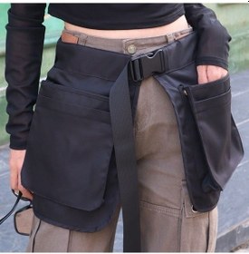 Resim Mufunye Siyah Kumaş Bahçe Çalışma Apronu - Kısa Model, Araç Bel Bantlı, Çok Amaçlı, Dayanıklı, Toptan Satış 