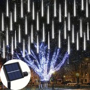 Resim 1 adet Güneş Enerjili Meteor Show String Lights, 8 Aydınlatma Modu, Ağaçlar, Bahçeler, Avlular, Açık Parti Süslemeleri için Asılı Icicle Noel Işıkları, Anahtar Kontrolü, Çıkarılabilir Klipsler, 36V Maksimum Voltaj, Pil Gerektirmez, Noel Hediyeleri, Tatil Ofisi, Yatak Odası, Otel, Parti, Restoran Süslemeleri için mükemmel 