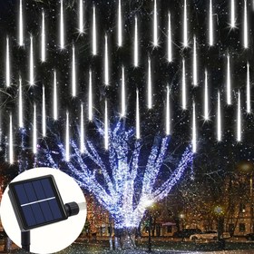 Resim 1 adet Güneş Enerjili Meteor Show String Lights, 8 Aydınlatma Modu, Ağaçlar, Bahçeler, Avlular, Açık Parti Süslemeleri için Asılı Icicle Noel Işıkları, Anahtar Kontrolü, Çıkarılabilir Klipsler, 36V Maksimum Voltaj, Pil Gerektirmez, Noel Hediyeleri, Tatil Ofisi, Yatak Odası, Otel, Parti, Restoran Süslemeleri için mükemmel 