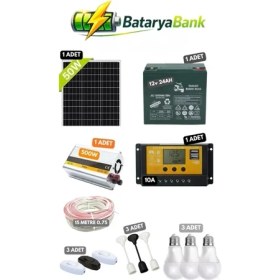 Resim 50W Güneş Paneli Solar Set 12V 24AH Jel Akü Tv Çalıştırma Kamp Karavan Bağ Evi 