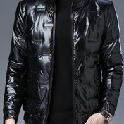 Resim Erkekler için Rüzgar Geçirmez Termal Ceket - Fermuarlı, Dik Yaka, Parlak Siyah - Dış Mekan, Ofis, Resmi Etkinlikler İçin Ağır Kışlık Mont - Esnek Olmayan Soğuk Hava Giyimi, Şık Tasarım, Pürüzsüz Dokulu, Ofis Profesyonelleri 