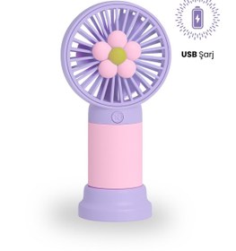 Resim MetaForce Mini Fan Şarjlı Soğutucu Taşınabilir El Vantilatörü Telefon Standı Çiçekli Usb Mini Fan Hediyelik 