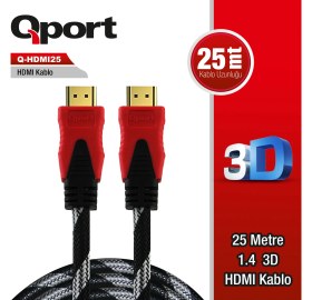 Resim Qport Q-Hdmı25 To Hdmı25 1.4 3D 25 Metre Altın Uçlu Kablo Q-Hdmı25 