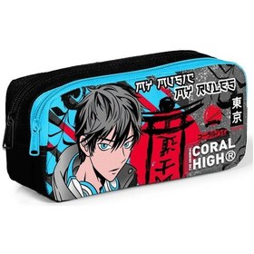 Resim Coral High Siyah Mavi Anime İki Bölmeli Kalem Çantası - Erkek Çocuk 