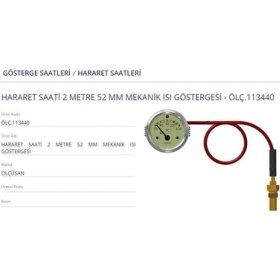 Resim Ölmez Hararet Saatı 52 mm 2mt Mekanık Isı Gosterge 