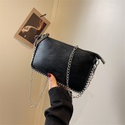 Resim Kadın Modası Küçük Boncuklu Zarf Çanta Vintage Zincir Tek Omuz Çapraz Çanta Fermuarlı Küçük Çanta 