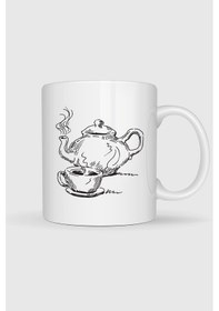 Resim Çay Kahve Cafe Çizim İçecek Tasarımlı Kupa Bardak Beyaz 