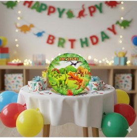Resim Sevimli Dinozor Temalı Karton Tabak - 23 Cm Parti Tabağı 8'li 