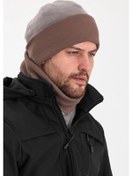 Resim Hünkar Sytle, Çift Renk Çift Kat Katlanabilir Yumuşak Erkek Bere Boyunluk Takım - Standart / Gri-kahverengi Gri-kahverengi 