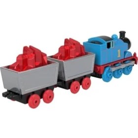 Resim Thomas ve Arkadaşları Oyuncak Tren, Birinci Sınıf Süslemeleri, 2 Döner Tekerlekli Yük Vagonu ve Kırmızı Kristal Kargosuyla Mattel'in 80. Yılı Küçük Metal Lokomotif, JFV72 
