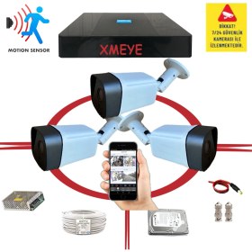 Resim Bises 3'lü Hareket Algılayan 5 MP Sony Lens 1080P 36 IR LED Metal Kasa Güvenlik Kamerası Seti_ BS 236 