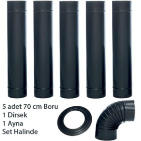 Resim Sabah Mat Siyah Emaye Soba (13 Cm Ø ) Borusu 6 Lı Set 