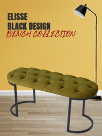 Resim Elısse Black Puf - Metal Ayaklı Kapitoneli Model Puf, Hardal Bench 