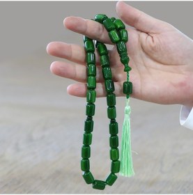 Resim Tesbihname Çubuk Sıkma Kehribar Tesbih - Osmanlı Saray Püsküllü - Maxi Boy - Yeşil - Kapsül Kesim 