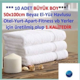 Resim 10 Adet Otel Havlusu 50 x 90Cm %100 Pamuklu Beyaz El Havlusu ! 