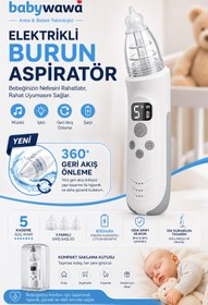 Resim babywawa H-032 Elektrikli Burun Aspiratörü 0-12 Yaş Şarjlı Nazal Aspiratör 5 Kademe Güçlü Vakum LED Işıklı Müzikli 