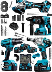 Resim Dragro Alman DRG-999VF 20 AH 4'lü Set Akülü Şarjlı Vidalama + Somun Sökme + Taşlama + Kırıcı Delici Set M 
