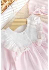 Resim Dantel Süslemeli Pamuklu Kız Bebek Tulum Pembe 