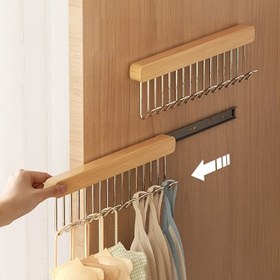 Resim Paslanmaz Çelik Kancalı Yer Tasarruflu Ahşap Gardırop Depolama Rafı - Sütyenler, Eşarplar, Takılar & Aksesuarlar için Ayarlanabilir Dolap Düzenleyici, Dayanıklı Metal Askılıklar ile Giysi ve Elbise Organizasyonu, Minimalist Tasarım, Ahşap ve Metal Kombinasyonlu 