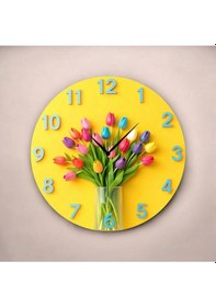 Resim Çiçek Renkli Baskı Desenli Sayılı Hediyelik Ahşap Sessiz Tablo Duvar Saati 25 Renkli 