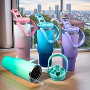 Resim 1 adet 900ML/30o Paslanmaz Çelik Gradyan Yalıtımlı Spor Su Şişesi, Tutma Sapı ve Pipetli, Sızdırmaz Kapak, Okul Seyahat Bardağı, Sıcak ve Soğuk Kahve Bardağı Erkekler ve Kadınlar İçin 