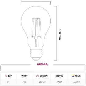 Resim Robolog A60 Standart Tip Flamanlı Rustik LED Ampul 4 Watt 3 Adet 