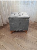 Resim Lüks Sandıklı Tabure Puf 45 X 45 Cm Ceviz Ayak Gri 