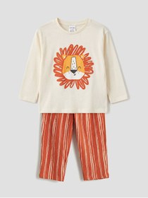 Resim LC Waikiki GÜLİS GİYİM'DEN Ekru Aslan Baskılı ve Çizgili Erkek Bebek Pijama Takımı 
