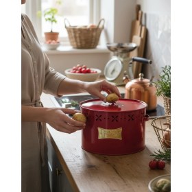 Resim Özbience Kırmızı Metal Bölmeli Patates ve Soğan Saklama Kabı 18 Lt 