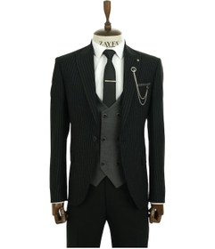 Resim Zayfa Siyah Erkek Slim Fit Yelekli Takım Elbise 
