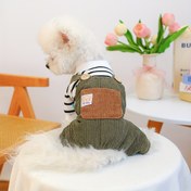 Resim Küçük ve Orta Boy Evcil Hayvanlar İçin Rahat Kışlık Köpek Tulumu - Çizgili, Ayarlanabilir Askılı ve Cep Detaylı, Yumuşak Sıcak Jumpsuit, Noel, Soğuk Hava ve Tatil Fotoğrafları için Oyuncağı Tasarım, Kumaş Pet Giysisi 