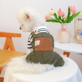 Resim Küçük ve Orta Boy Evcil Hayvanlar İçin Rahat Kışlık Köpek Tulumu - Çizgili, Ayarlanabilir Askılı ve Cep Detaylı, Yumuşak Sıcak Jumpsuit, Noel, Soğuk Hava ve Tatil Fotoğrafları için Oyuncağı Tasarım, Kumaş Pet Giysisi 
