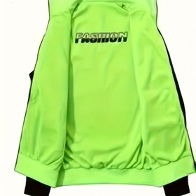 Resim Erkeklerin Canlı Turuncu "MODA" Baskılı Bomber Ceketi - Şık Duran Yaka, Uzun Kollu, Polyester, Fermuarlı, Sonbahar/Kış Sokak Modası, Rahat Dış Giyim | Cesur Yazı Ceketi | Fonksiyonel Cep, Bomber Ceketi 