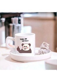 Resim Thank You Panda Tasarımlı Türk Kahvesi Fincanı Sevimli Mesajlı Kahve Fincanı Beyaz 
