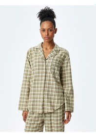 Resim Koton Pamuklu Gömlek Yaka Uzun Kollu Ekose Pijama Üstü Yeşil Ekose 5wlk50012mw Yeşil Ekoseli 