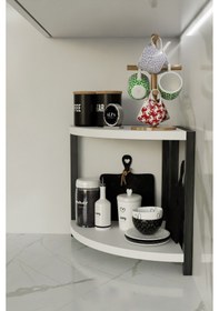 Resim İki Raflı Mutfak Köşe Oval Düzenleyici Raf Metal Gövdeli Çok Amaçlı Mutfak Standı Baharatlık Beyaz 