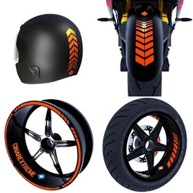 Resim Moto Rider Alev Turuncu İç Dış Jant Şeridi Kask ve Çamurluk 4'lü Sticker Seti 