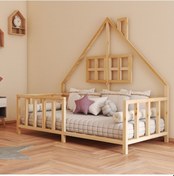 Resim Liya İthal Ladin Doğal Ahşap Çatılı Montessori Karyola 80*130 cm 